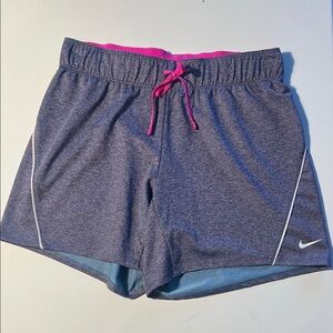 Nike Women's Heathered Gray Athletic Shorts with Pink Accents